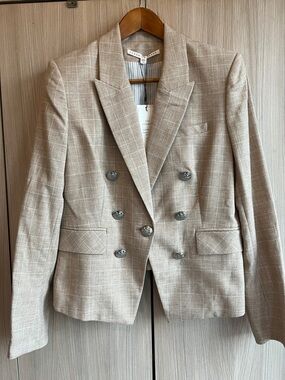 Veronica Beard Beige Windowpane Double-Breasted Blazer-NWT